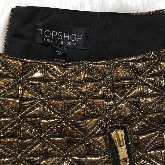 Topshop Black Gold Metallic Skirt Size 8 - Picture 4 of 7